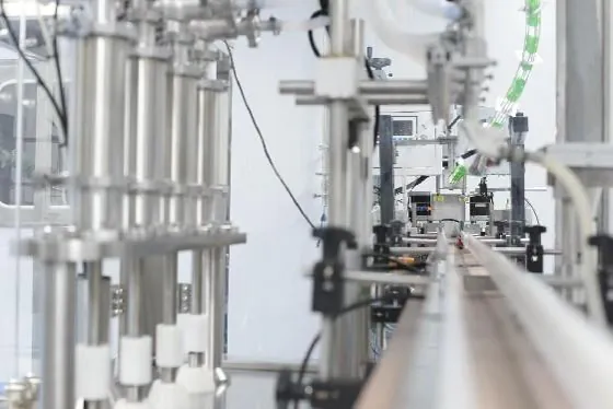 Stainless-steel filling equipment on a production line